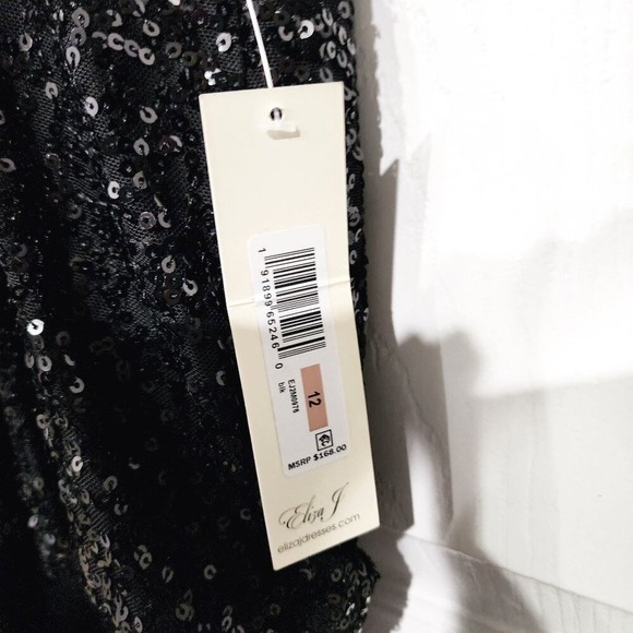 NEW Eliza J Jumpsuit 12 Black Sequin Halter Neck Sleeveless Wide‎ Leg Evening - Picture 6 of 14